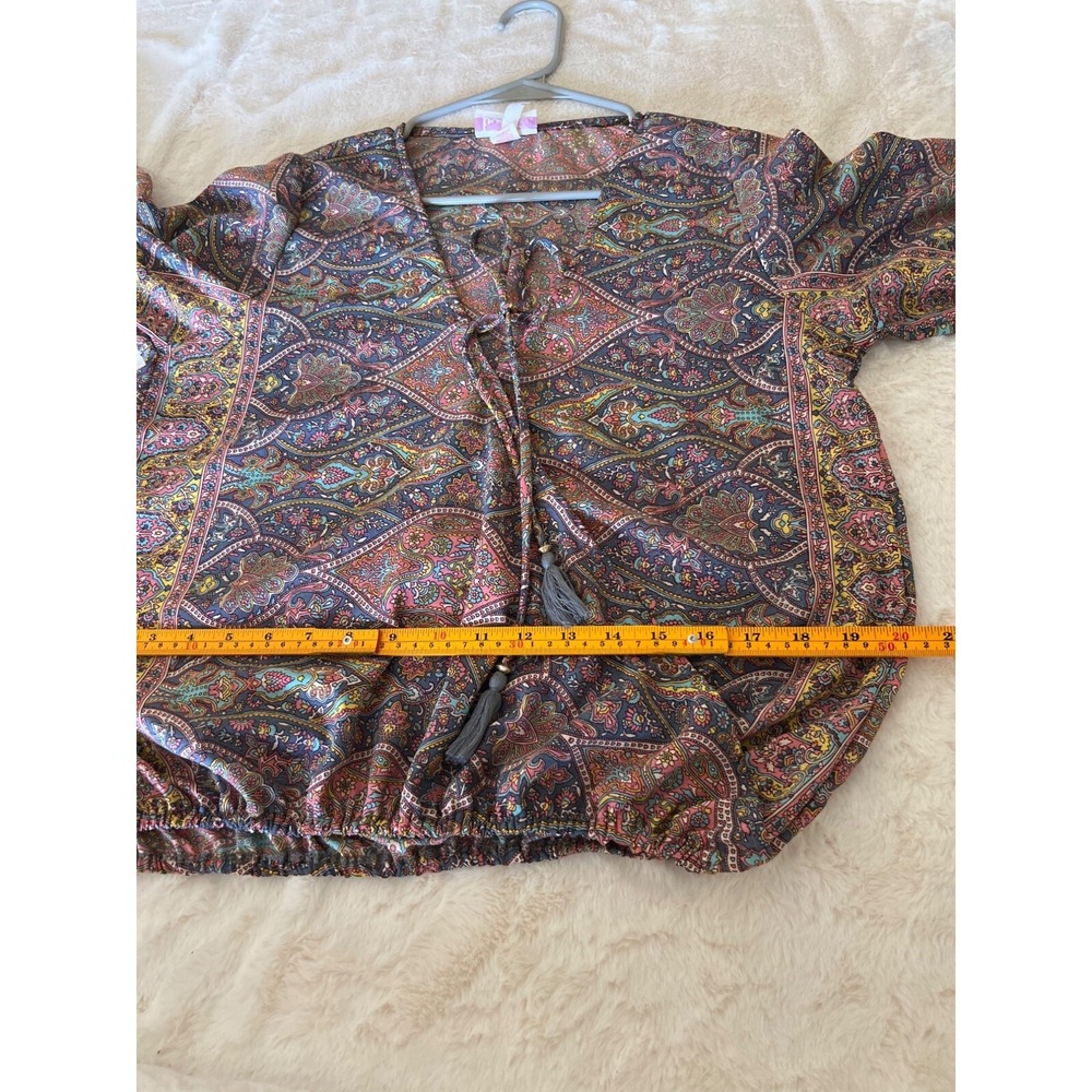 Boemo Boho Paisley Print Peasant Blouse Tassel Tie Long Sleeve M - Picture 8 of 10